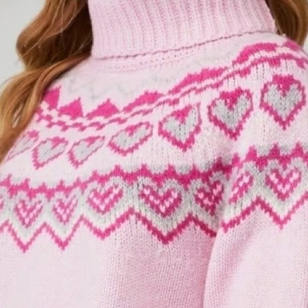 LoveShackFancy Tobi Sweater - Pink Heart Nordic Turtleneck L - gently used - Picture 2 of 6